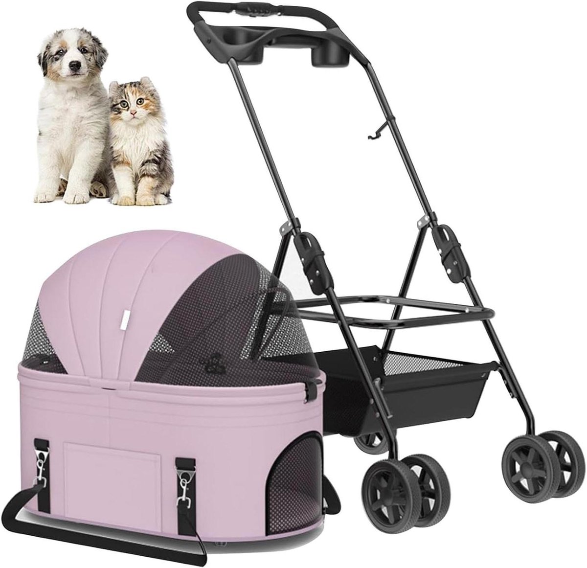 Huisdier Kinderwagen - Draagbare Buggy - Reizen met Huisdier - Lichtgewicht Ademend - 71 x 48 x 104 cm - Roze