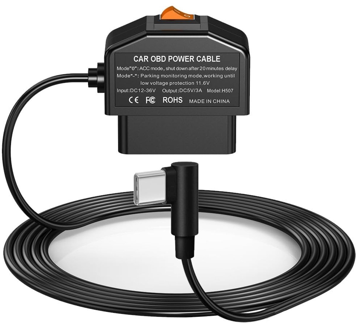 Dashcam voor auto - Zwart - OBD Hardwire Kit - USB Type C Voedingskabel met Laagspanningsbeveiliging - Voor 12-24V Systemen
