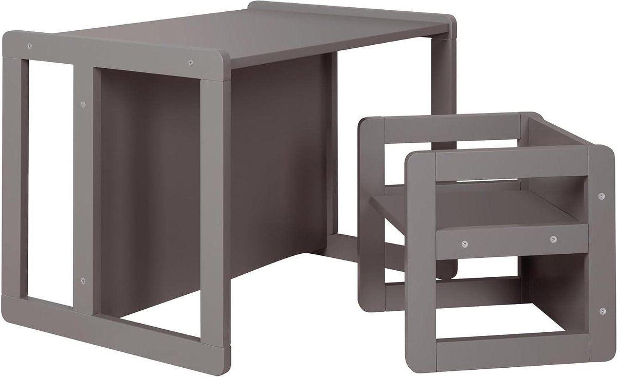 Kinderzitje set - Kinderkamer meubel - Spelen en zitten - 3-in-1 transformeerbaar - 30 cm breed - Antraciet