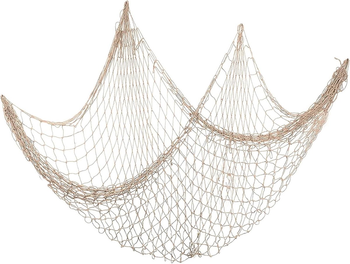Visnet Decoratie - Off-wit - 1 x 2 m - Handgeweven Katoenen Wandnet - Voor Mediterrane Huisdecoratie