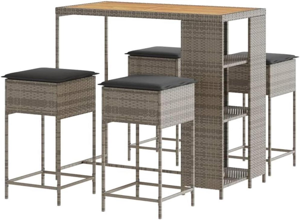Tuinbarset met kussens - Loungeset buiten - Terras Ontspannen - PE-rattan materiaal - 120 x 60 x 110 cm - Grijs