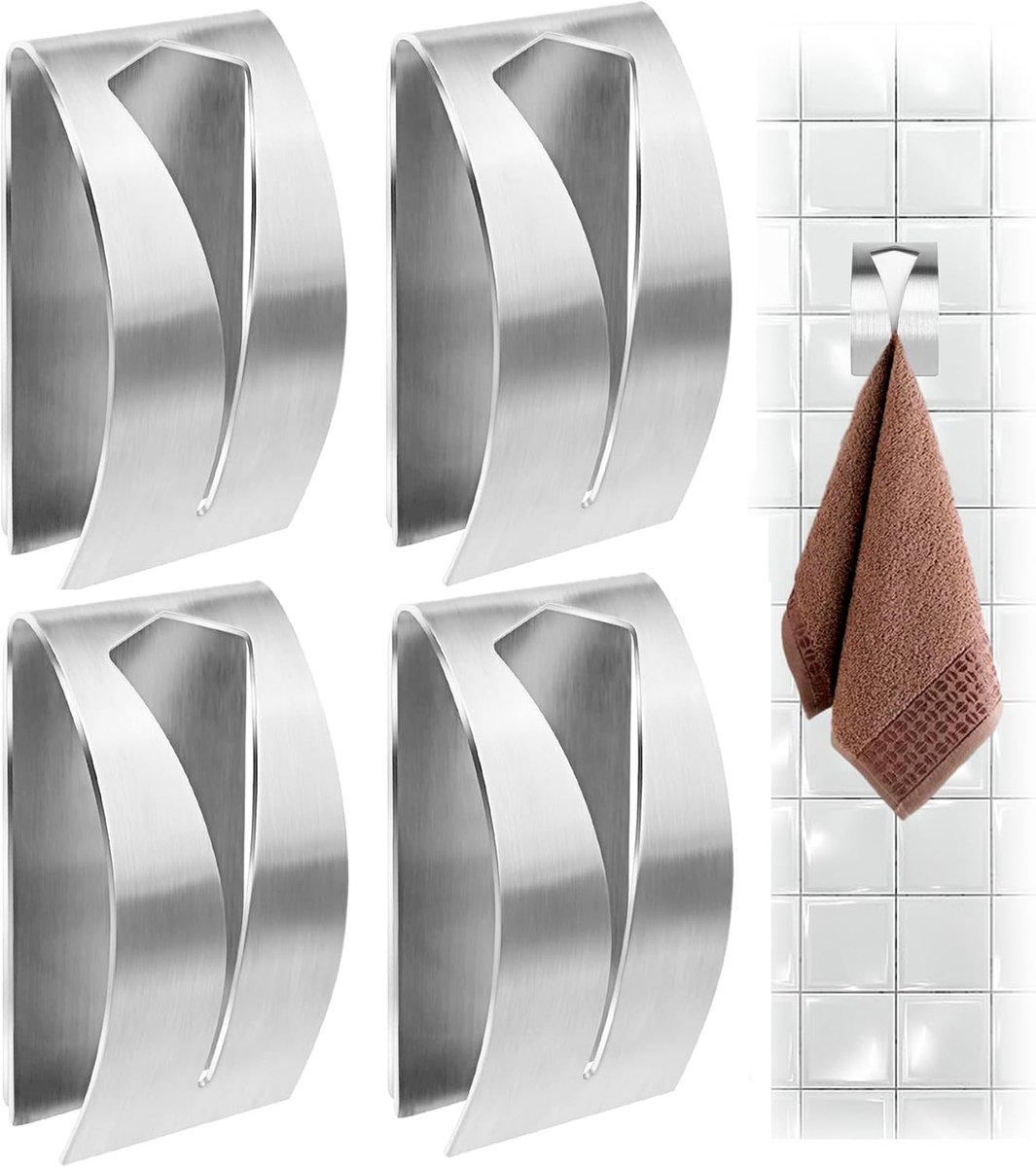 Handdoekrek voor radiator - Roestvrij staal - 7,8 x 5 cm - Zelfklevende handdoekhaken zonder boren - Voor badkamer en keuken