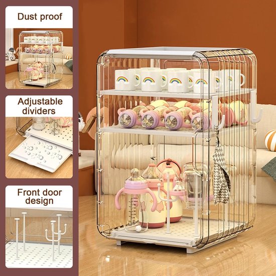 Babyfles Organizer - Flessen Droogrek - Babyvoeding Opslag - Stofdicht Hygiënesysteem - 39.5 x 25 x 24 cm - Wit — afbeelding 2