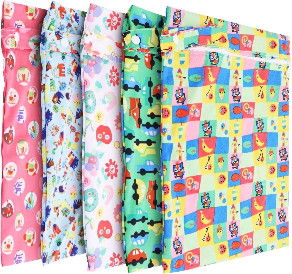 SnelShoppen - Wet Bag 5 Stuks, Waterdichte Organizer voor Baby, Multicolor, Herbruikbaar en Wasbaar, Ideaal voor Luiers, Strand, Zwembad, Gym, 35x28cm