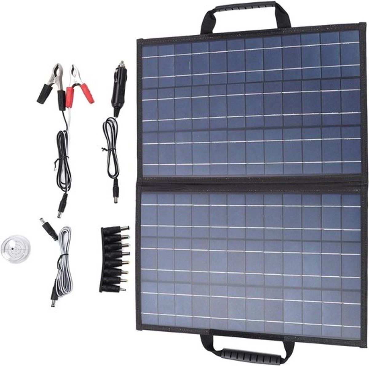 Zonnepaneel Oplader met 80W Vermogen, USB, Type C en DC Port - Draagbare Opvouwbare Kit voor Telefoontablet - Buiten Gebruik - Hoekafstel Meter