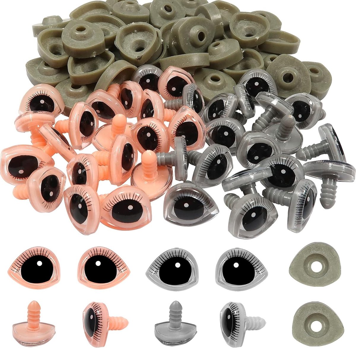 40 Stuks Poppenogen met Wasjes 17x21mm Kleurige Plastic 3D Wimpers voor Puppen en Knutselprojecten