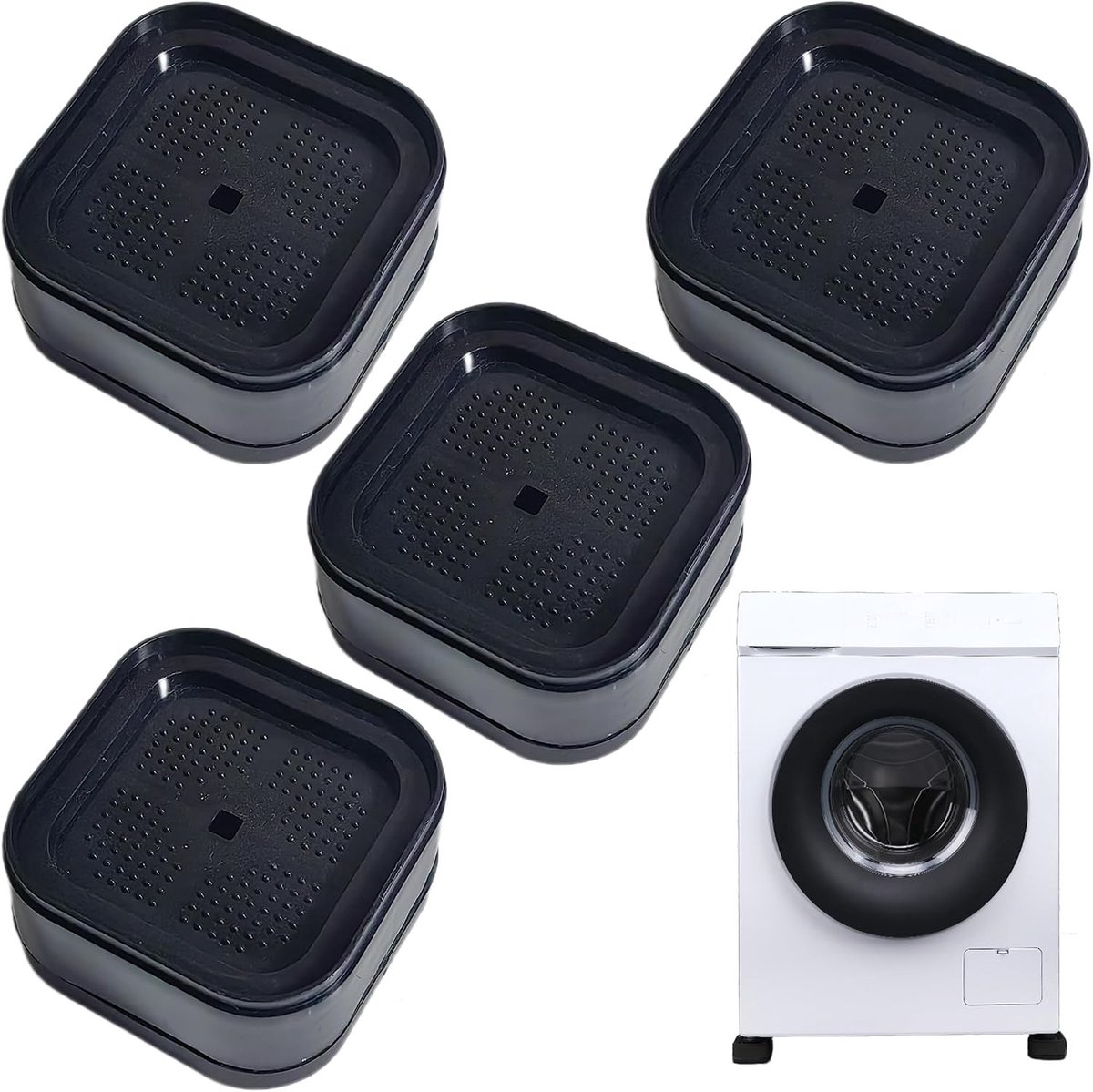 Universele Antislip Rubber Matten voor Wasmachines - 4 Stuks, 7 x 7 x 3.5 cm, Verhoogt Stabiliteit en Vermindert Trillingen