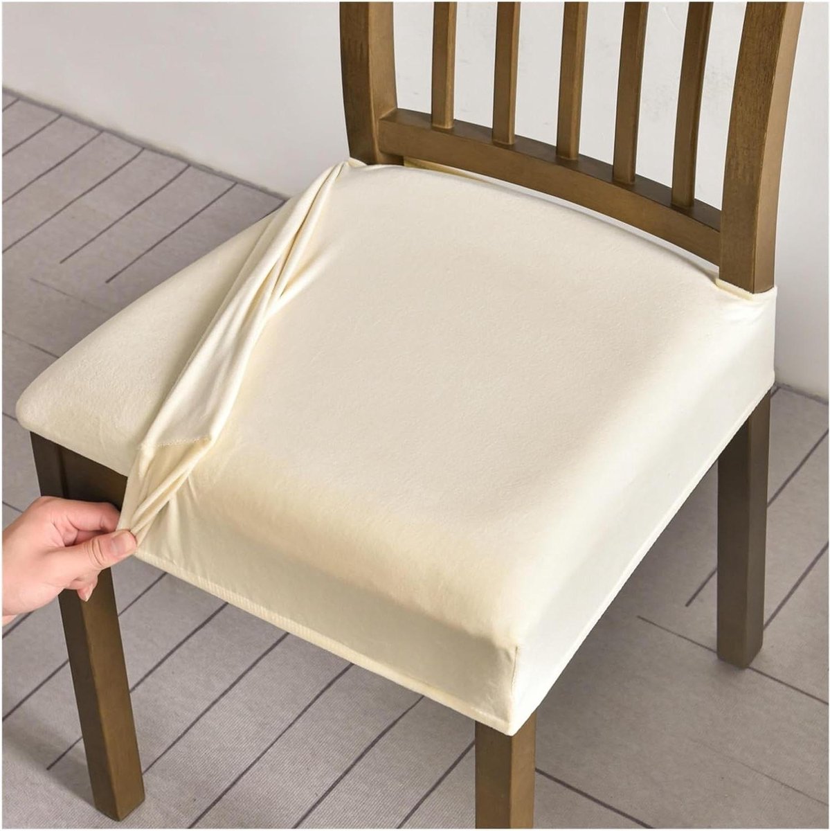 Stoelhoezen Eetkamer - Stoelkussens Beschermers - Meubels Vernieuwen - Zacht Fluweel - 35-48cm - Licht Beige