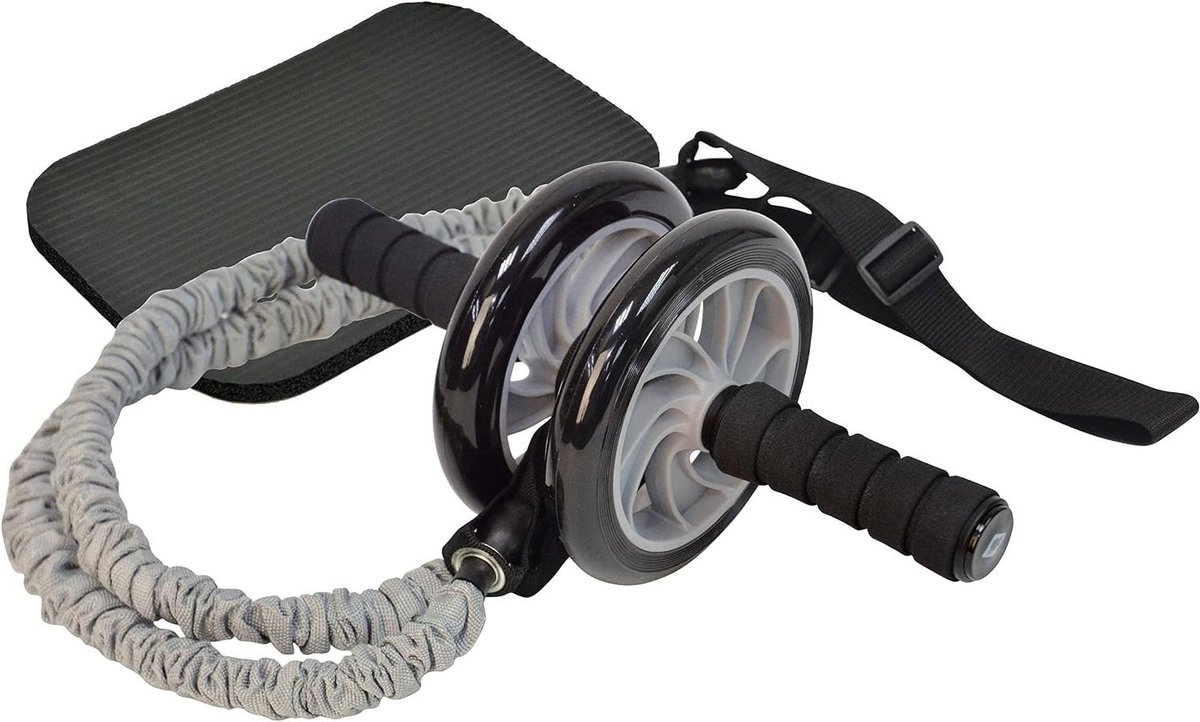 Buikspierroller met Dubbele Wielen - Ab Roller Buiktrainer - Full Body Training - Inclusief Expander Tubes