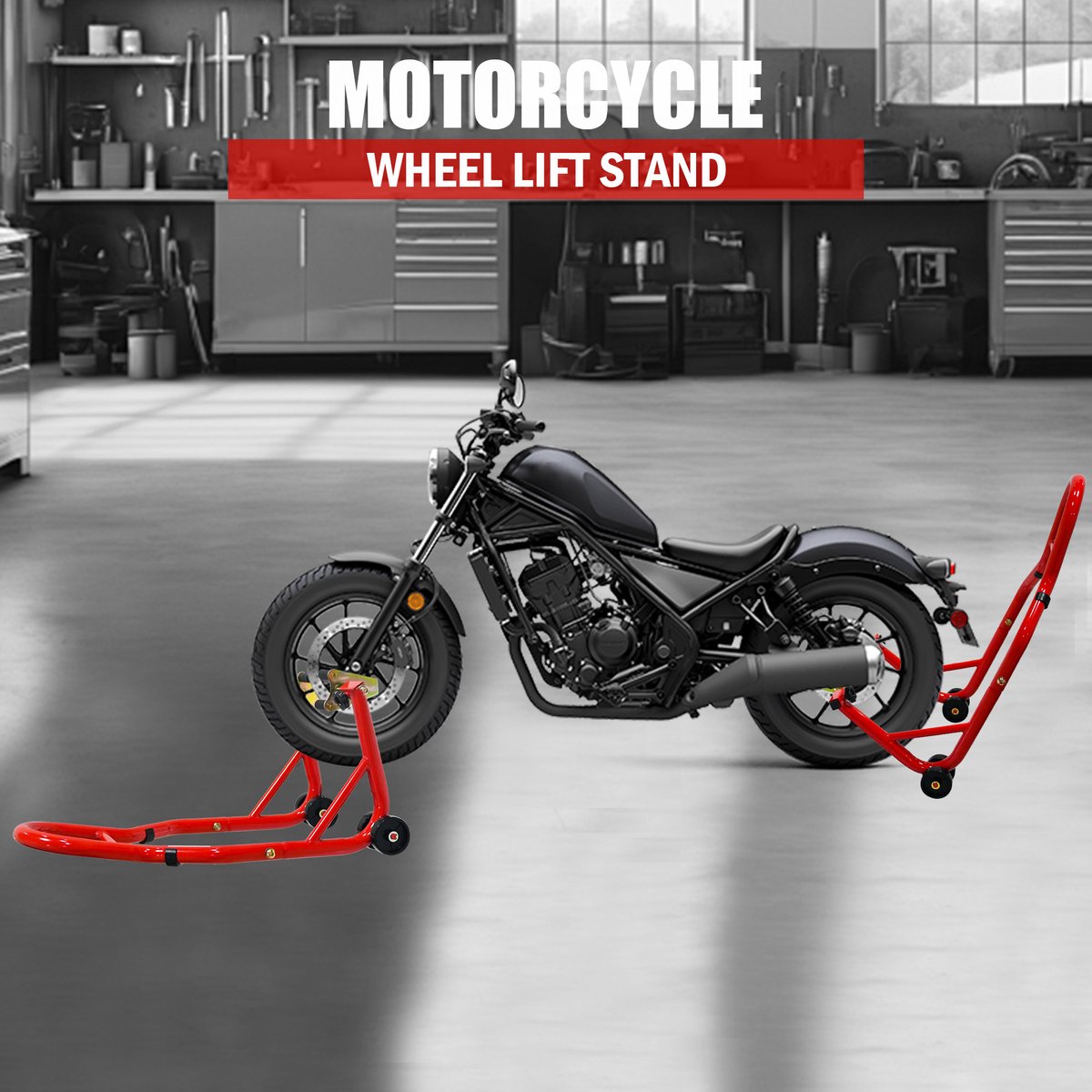 MIVRAY Motorfietshefferset – Voor- En Achterwiel – 35 cm – Metaal – Rood – Voor Onderhoud, Reiniging En Stabiele Hefondersteuning