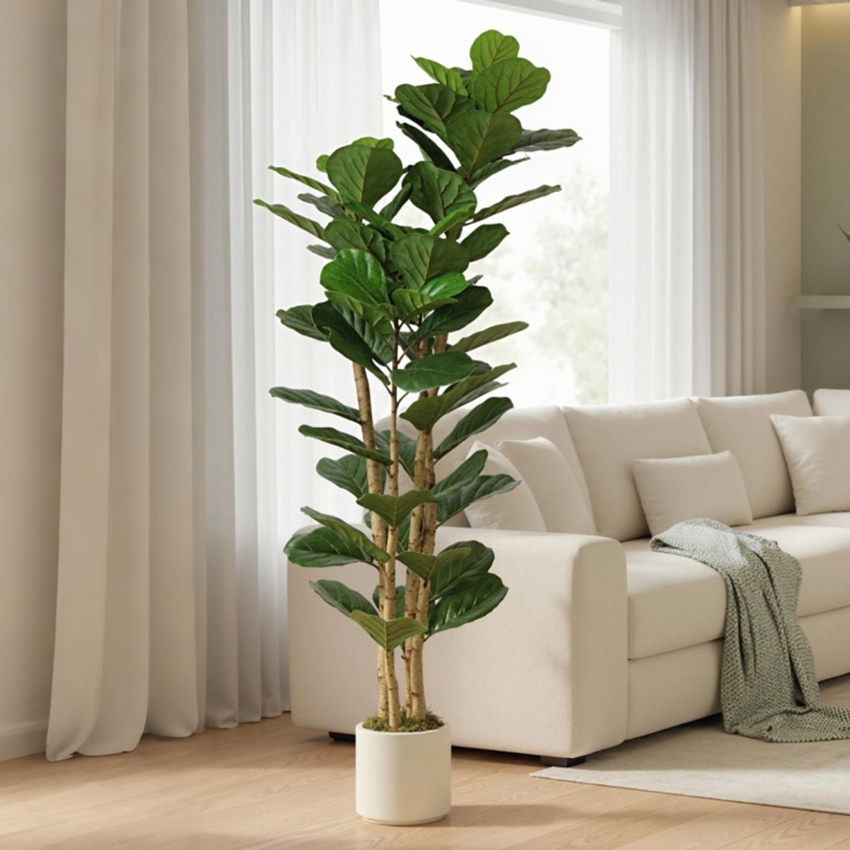 MIVRAY Kunstplant – Natuurgetrouwe Geigenvijg – 55 x 55 x 180 cm – Kunststof en Hout – Groen – Voor Binnen met Pot