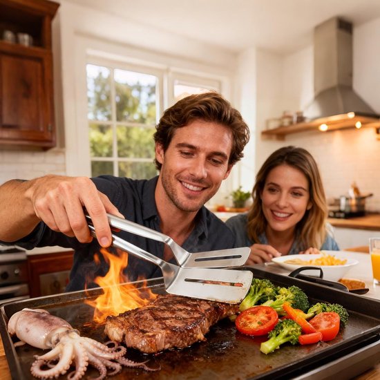 Grilltang Spatel - Keukentang Kooktang - Barbecue Koken - Anti-aanbaklaag - 2-delige set - Zilver — afbeelding 2