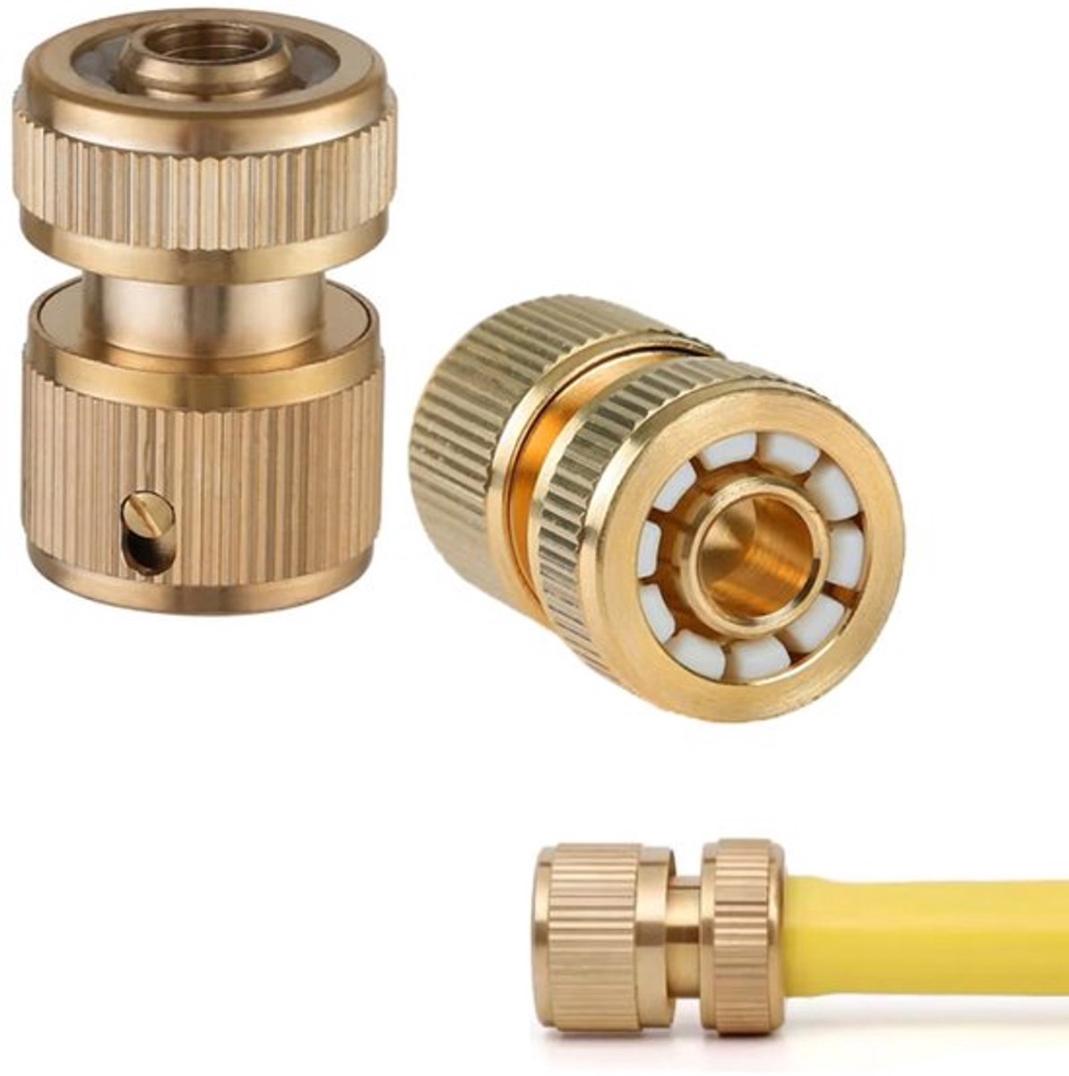 Snelkoppeling Messing - 2 Stuks - Slangconnector - 1/2 Inch - Voor Tuinieren/Autowassen - Buitendiameter 27 mm