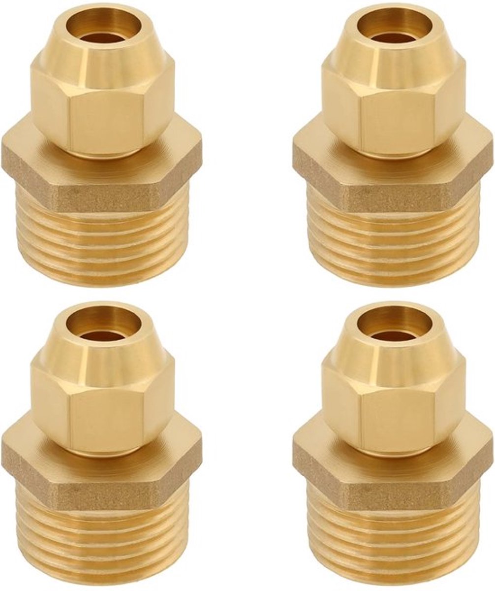 Messing Buis Fitting - 1/2 Adapter - Voor Gas en Airconditioning - Goud - 8mm - 4 Stuks - Geschikt voor Sprinkler Systemen