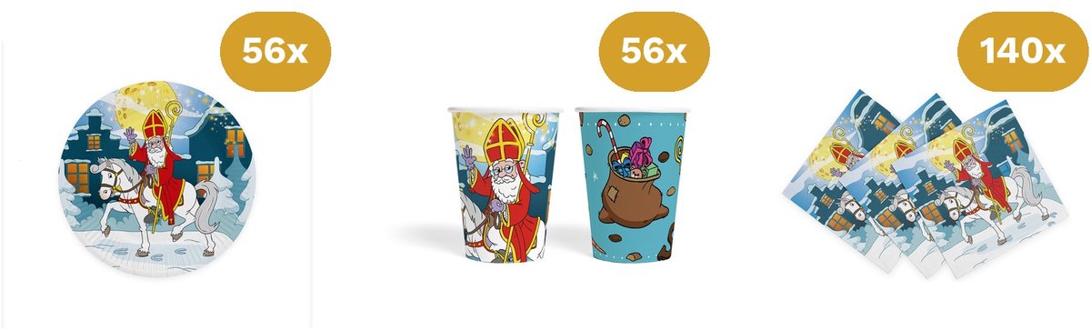 Sinterklaas Tafelset 56 Personen (Groot) - Bordjes, Bekertjes & Servetten - Feest Tafeldecoratie