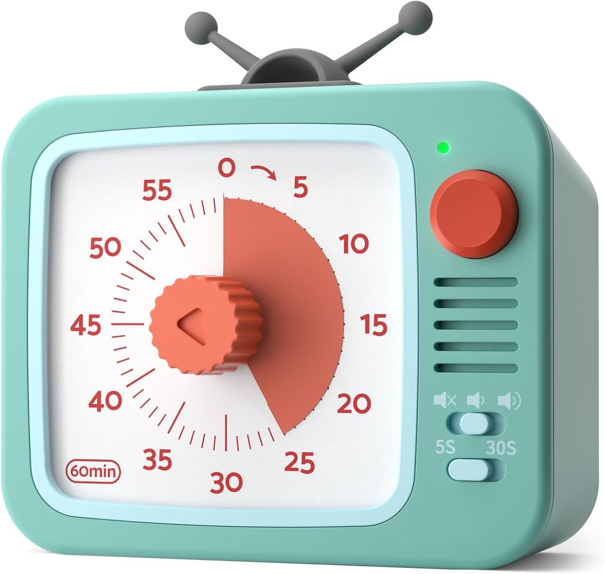 Pomodoro timer - Wit en groen - 7,7 x 7,4 x 3,2 cm - Visuele timer met magnetische achterkant - Voor kinderen en volwassenen