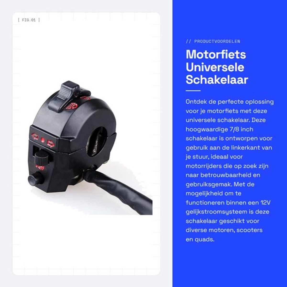 Motorfiets Universele Schakelaar - Hoogwaardig Stuur Controle - Zwart - Richtingaanwijzer - Geschikt voor Motorrijden - 7/8 Inch