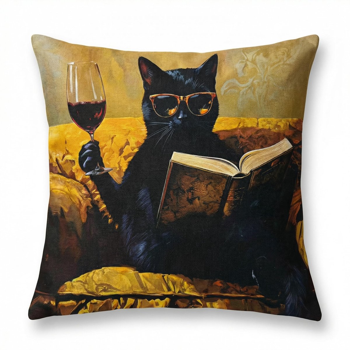 Kussenhoes 40x40 cm in Musselin-look met kattenmotief voor op de bank