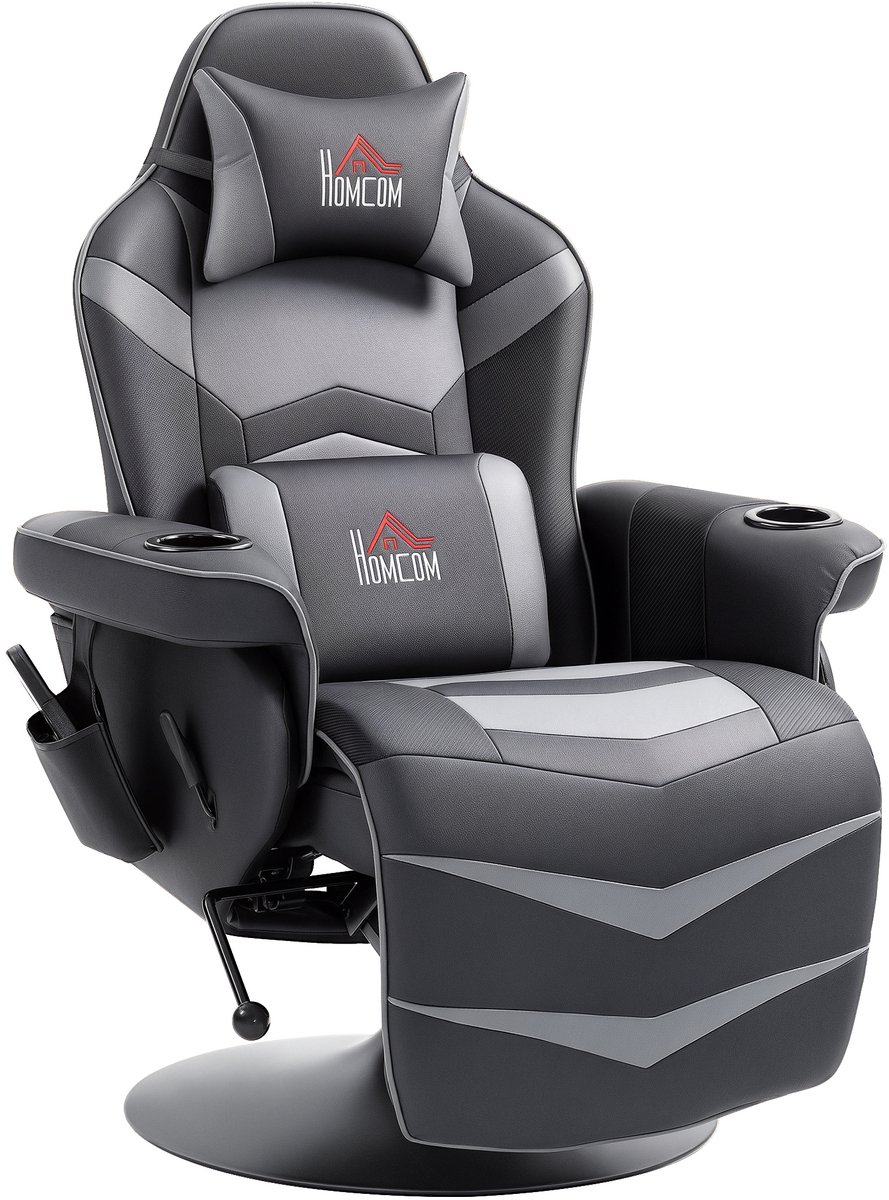 Gamingstoel - massagefunctie - verstelbare rugleuning - voetensteun - tot 120 kg - stalen frame - kunstleer - grijs