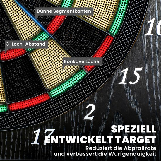 Elektronisch dartbord met deuren - houtlook - led - display - gesproken instructies - 6 darts en 24 reservepunten. — afbeelding 3