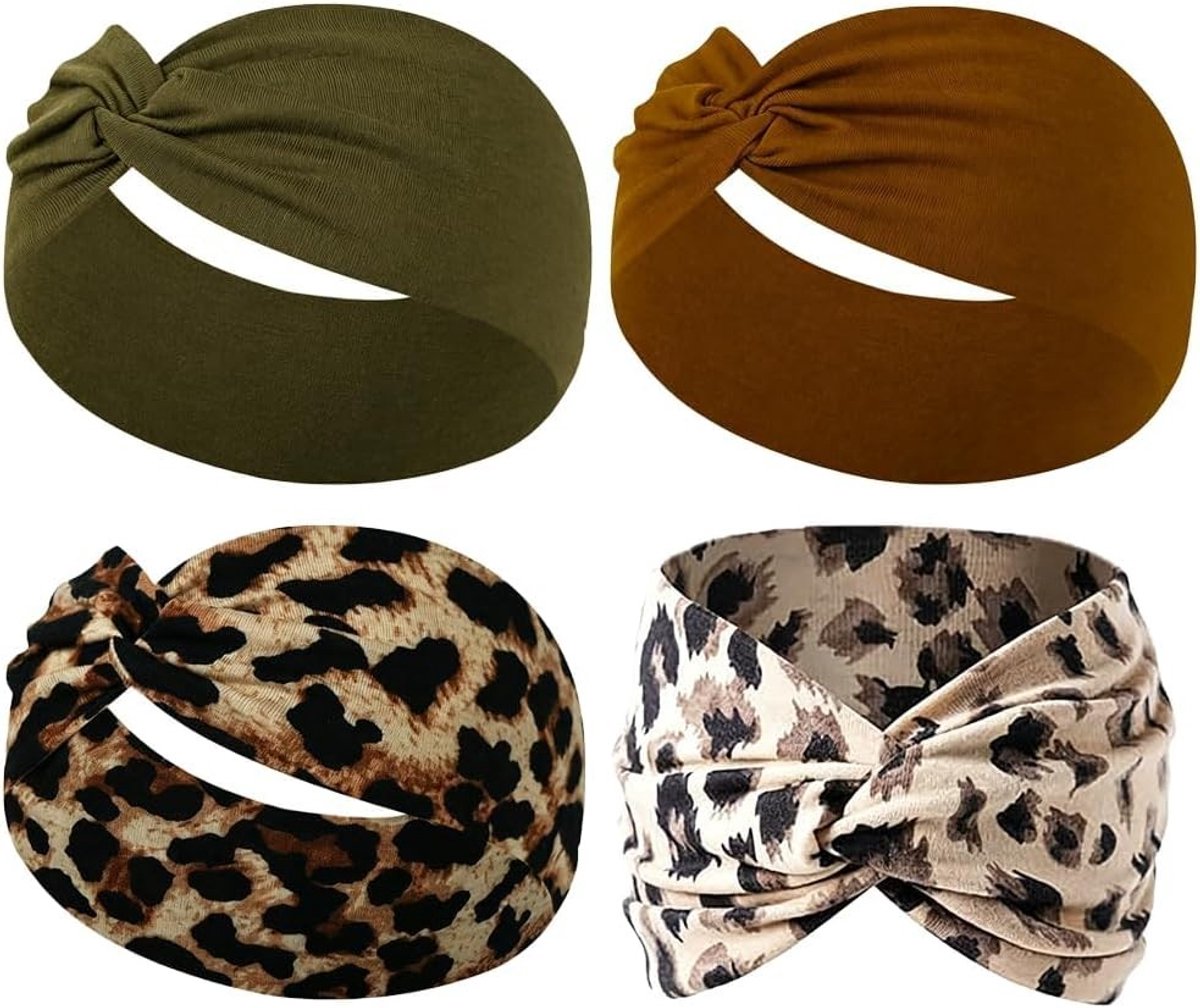 Elastische haarbanden voor dames, 4-delige set, zweetabsorberend, ideaal voor yoga, fitness en dagelijks gebruik, boho-stijl hoofdbanden voor sportieve activiteiten