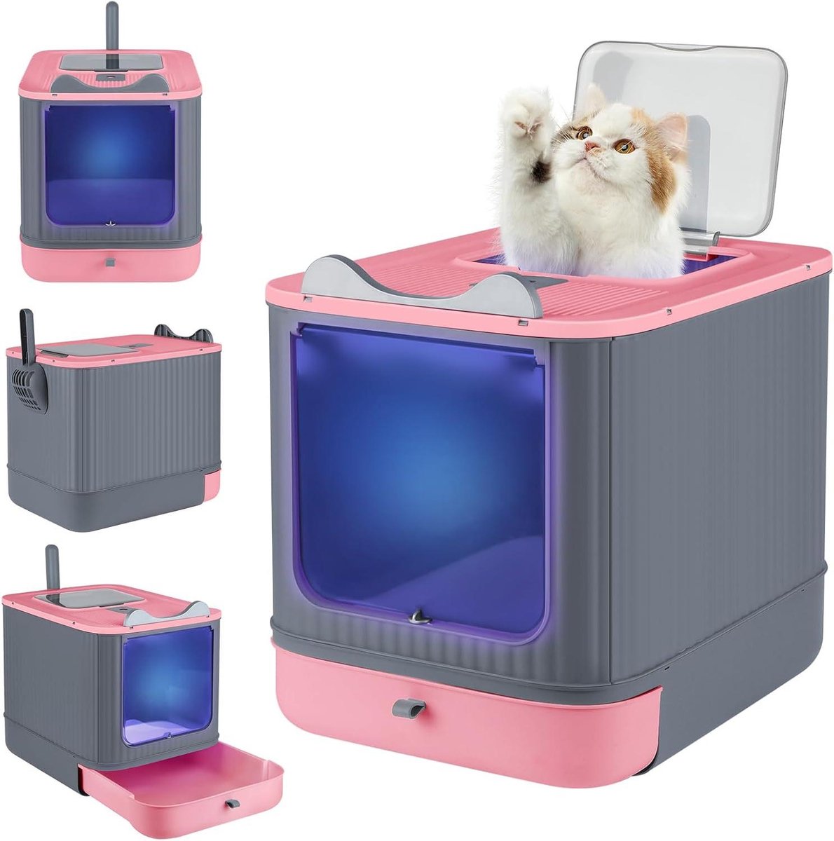Kattenbak met Deksel - Gesloten Toilet - Kattenbak Netjes - UV Sterilisatie - 44.5 x 36.5 x 34.5 cm - Roze