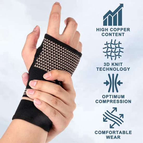 Neopreen koperen polsbandage met hoge elasticiteit, maat M, ideaal voor sport, fitness en herstel — afbeelding 2