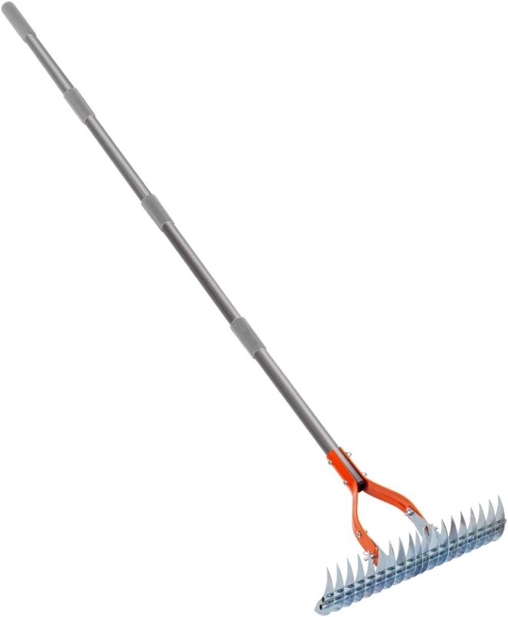 Gazonriethark - Verticuteerhark Bladhark - Gazon Onderhoud - Verstelbare Lengte - 38x28cm 101-177cm - Zilver