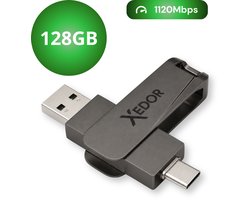Xedor® Base - USB Stick - 128 GB - 1120Mbps - USB C en A - iPhone en Android - Donkergrijs