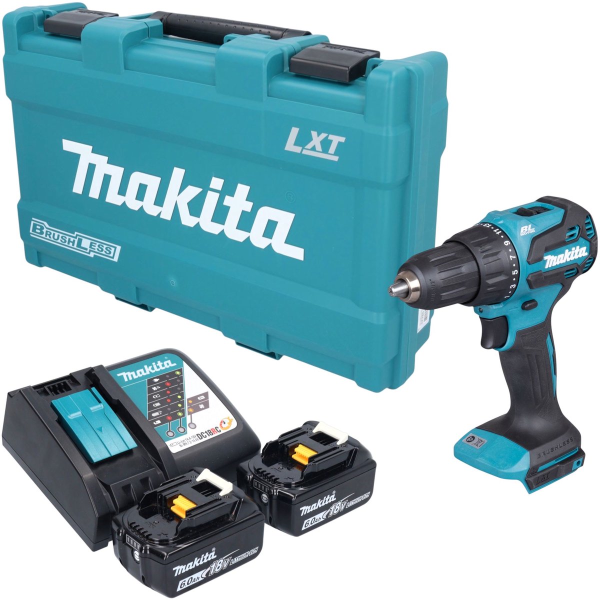Makita DHP 490 RGK accu-slagboormachine 18 V 65 Nm borstelloos + 2x accu 6,0 Ah + oplader + koffer