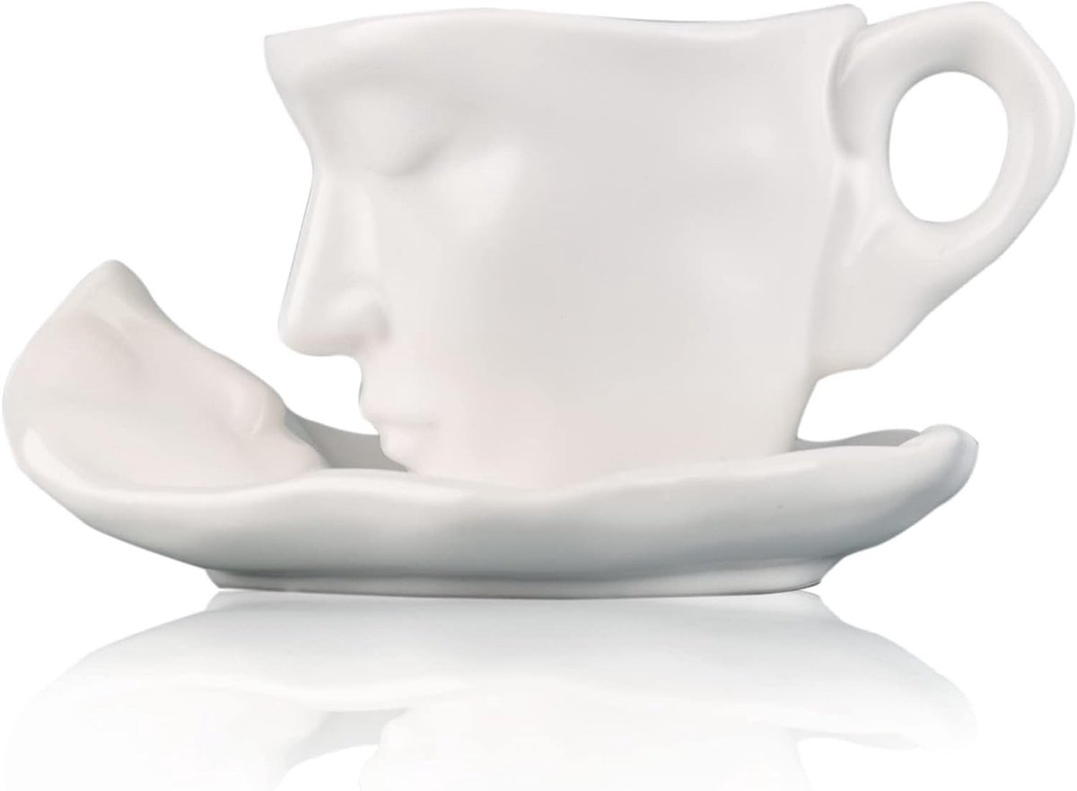 Keramische Mok met Gezicht - Wit - 300 ml - Duurzaam Keramiek - Voor Koffieliefhebbers