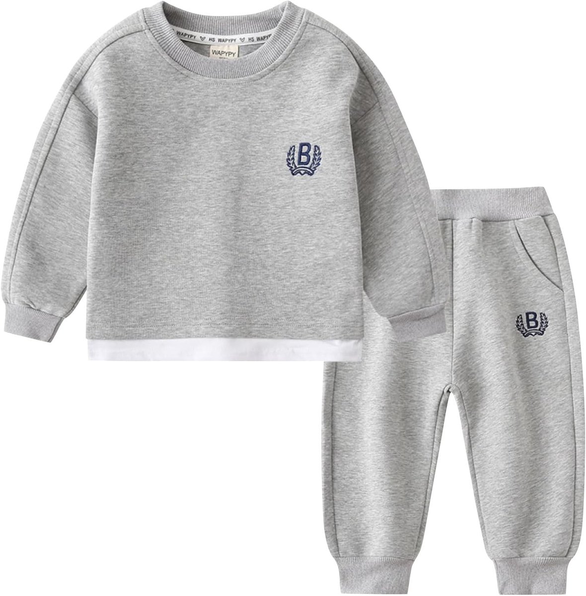 Herfst en Winter Outfit Set voor Peuters - Effen Kleur Lange Mouw Trui en Joggers voor Jongen