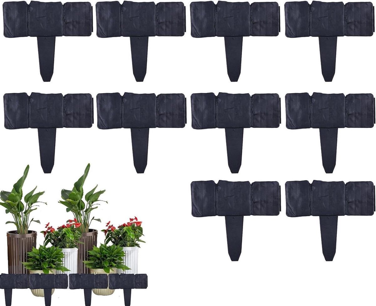 Tuinborderrand Set - Kunststof afscheiding - Tuin opruimen - Graafvrije installatie - 10 stuks - Zwart