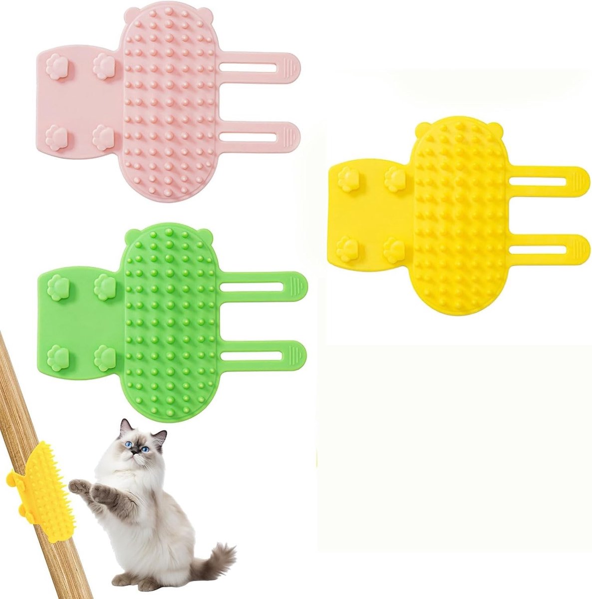 Zachte Massageborstels voor Katten, 3-delige 2-in-1 Silicone Verzorgingsset met Krabpad en Leash, Ideaal voor Krabben en Klimmen