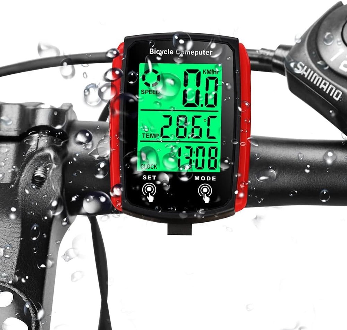 Waterdichte Fietcomputer met LCD Scherm, Snelheidsmeter en Odometer voor Fietsgebruik, Rood, Betrouwbaar en Nauwkeurig