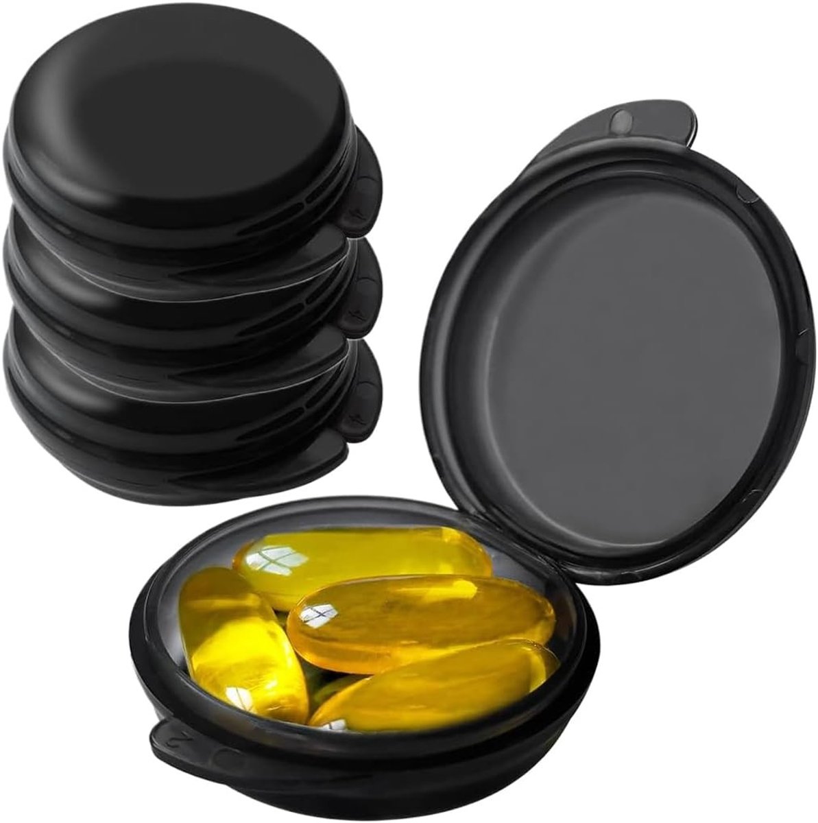 Mini draagbare pillendoos - 4 stuks zwarte ronde pillendozen voor thuis, kantoor en reizen
