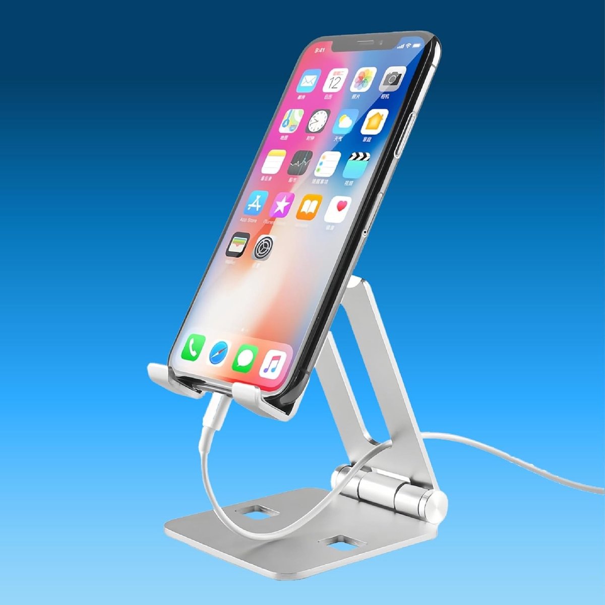 Verstelbare telefoonhouder voor bureau - Geschikt voor smartphones, e-readers en tablets - Universele standaard voor iPhone, iPad, Samsung Galaxy, Nintendo Switch - Aluminium design