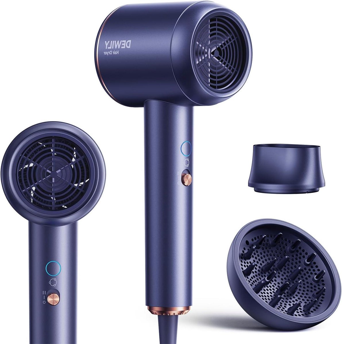 Haardroger met Diffuser - Reisföhn Krul - Haar Drogen - Negatieve Ionentechnologie - 1800 W - Blauw