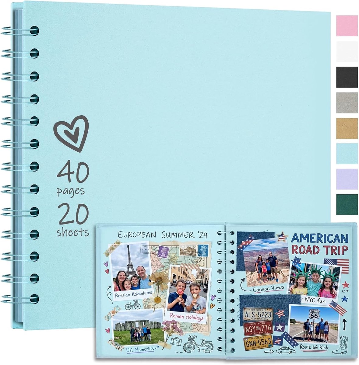 DIY Fotoalbum Spiraalalbum Hardcover Kraftpapier 18x18 cm met 40 Pagina's voor Maken Scrapbook Cadeau