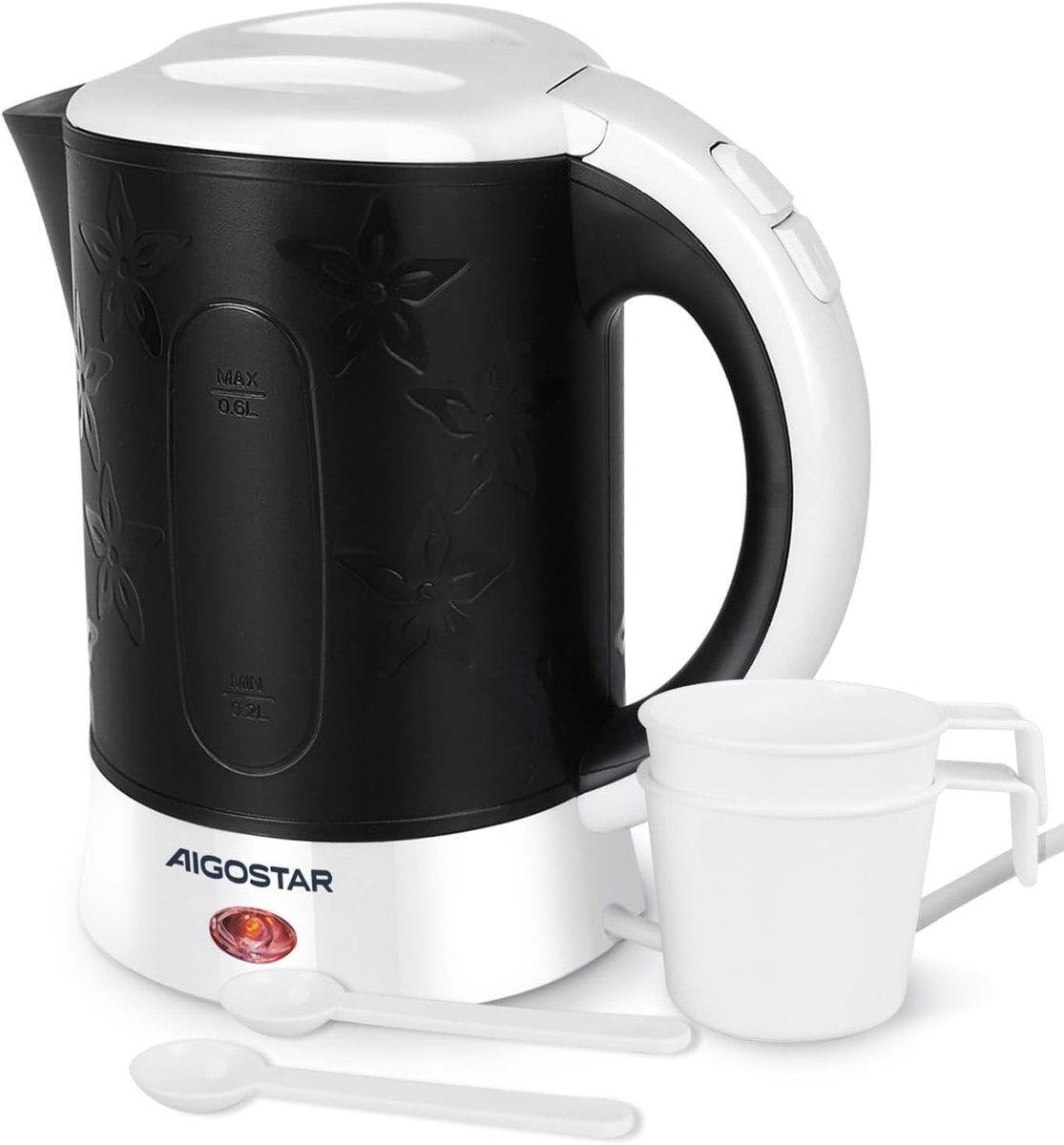 Retro waterkoker - Zwart - 0,6 Liter - 650 Watt - Compacte Reiswaterkoker met Automatische Uitschakeling