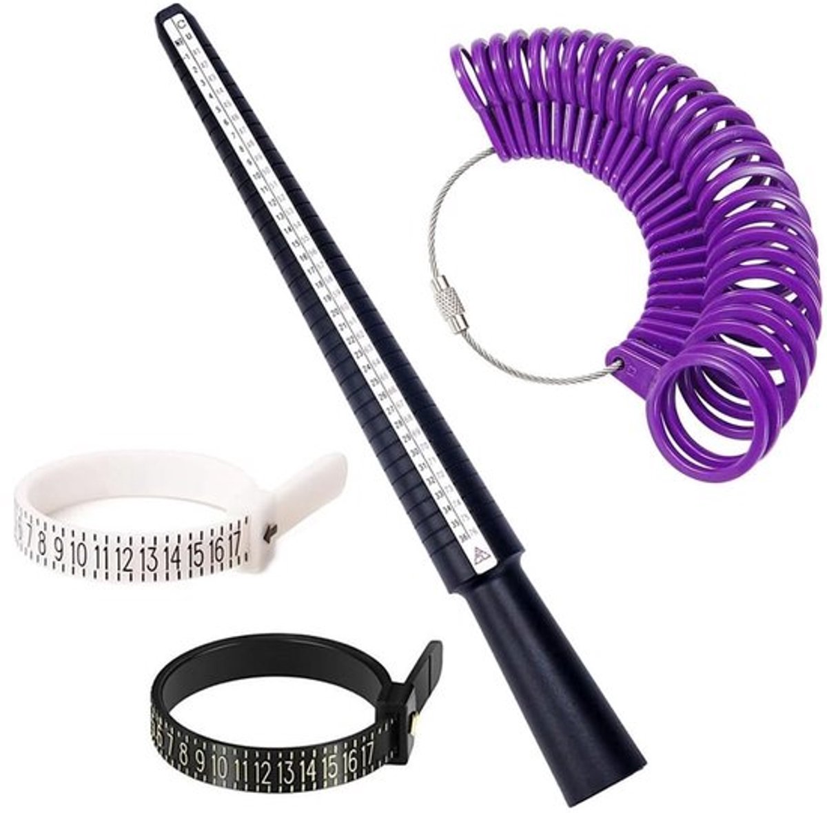 Ringmeter Professionele Kwaliteit - Vingermaat - Ringmeter voor Ringmeting - Set van 4 - Standaardmaten EU/VS/UK - Hoogwaardig Materiaal - Vingerring