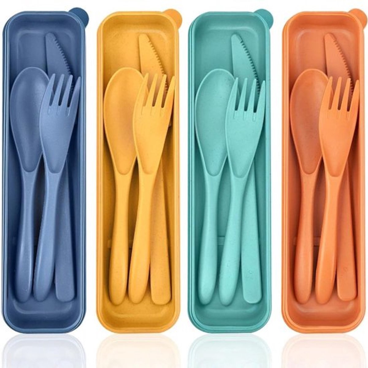 Reisbestek Draagbare Set - 4 Persoons Bestekset - Lichtgewicht Kunststof - Herbruikbare Etui - Ideaal voor Camping/Picknick - Compact en Praktisch