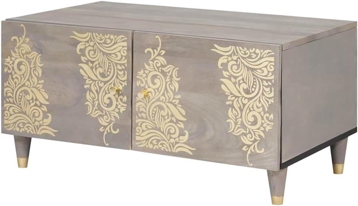 Salontafel Massief Hout - Koffietafel Woonkamer - Woonkamer Inrichten - Messing Handgrepen - 80 x 50 x 40 cm
