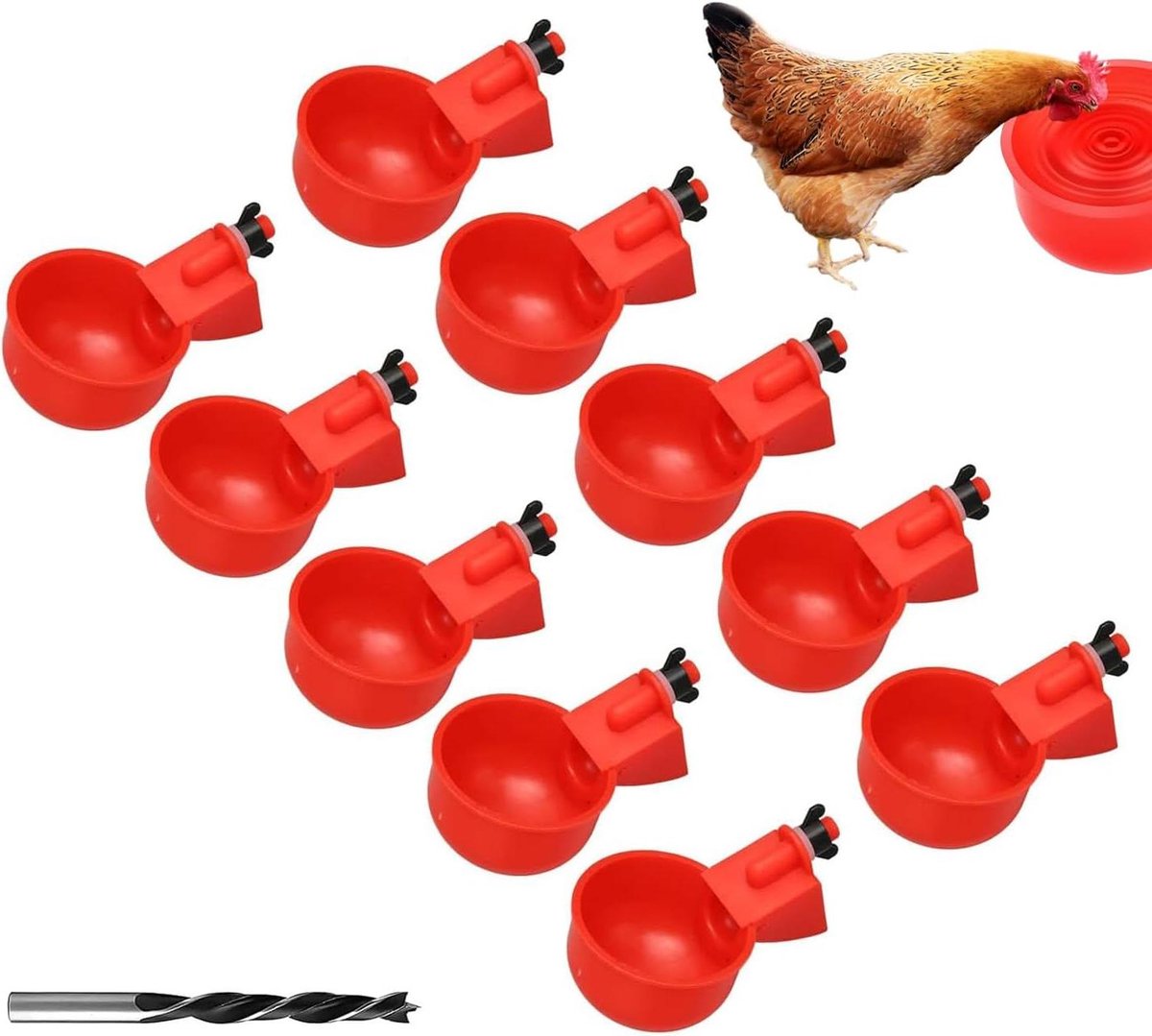 Automatische Kippendrinkers - Kippen Drinkbakken - Gevogelte Voeden - Zelfvullend Systeem - 10 stuks - Rood