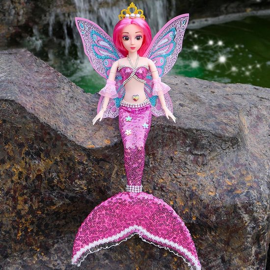 Speelgoedpop met Vleugels - Meisjespop Vinyl - Waterpret Spelen - Afneembare Vleugels - 42 cm - Roze — afbeelding 4
