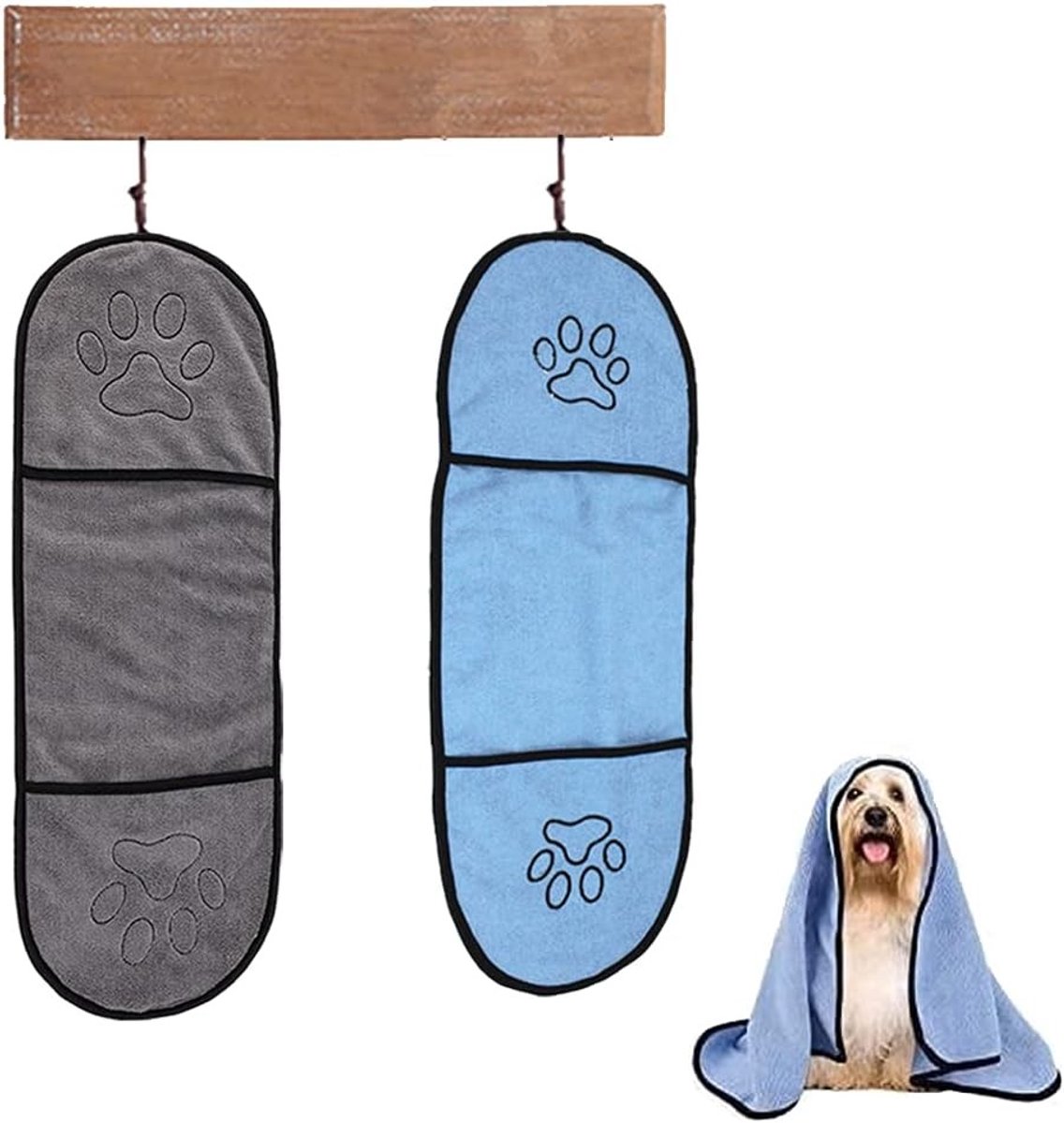 Hondenbadjas maat L - Grijs en Blauw - Microvezel Sneldrogende Handdoek - Voor Honden en Katten