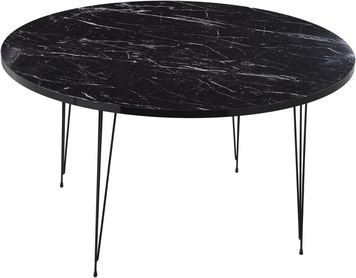 Ronde salontafel - Bladtafel - Woonkamer inrichten - Hout en metaal - 89x45 cm - Zwart