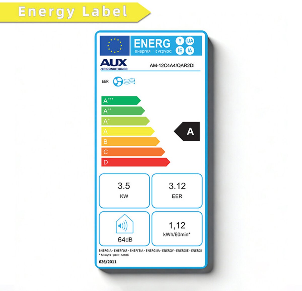 AUX Inverter 3-in-1 12000 BTU mobiele airconditioner, tot 30% energiebesparing, afstandsbediening, stil voor slaapkamer, 4 standen, R290-koelmiddel, energieklasse A thumbnail 4