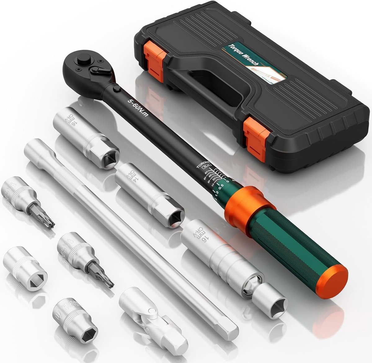Momentsleutel voor fiets - 3/8 inch - 10-delige 5-60 Nm set - Chroom-vanadium staal - Voor fiets, motor en auto