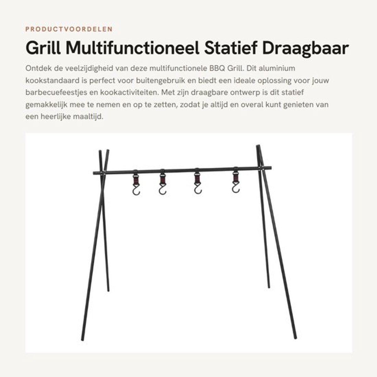 Grillstatief Draagbaar - Multifunctioneel Statief - Kookstandaard - Barbecue Rek - Aluminium - Voor Kookgerei - Barbecuehouder